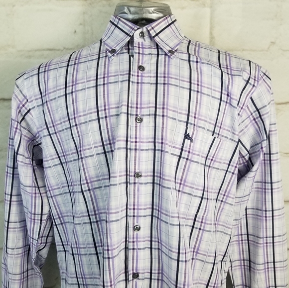 Berto Lucci M Purple Plaid Button-Down Dress Shirt - Picture 2 of 10